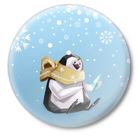Значок с принтом New Year Penguin в Петрозаводске,  металл | круглая форма, металлическая застежка в виде булавки | happy new year | santa | дед мороз | каникулы | мороз | новогодний свитер | новый год | оливье | праздник | рождество | санта клаус | свитер новогодний | снег | снегурочка | снежинки