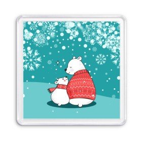 Магнит 55*55 с принтом North bear в Петрозаводске, Пластик | Размер: 65*65 мм; Размер печати: 55*55 мм | happy new year | santa | дед мороз | каникулы | мороз | новогодний свитер | новый год | оливье | праздник | рождество | санта клаус | свитер новогодний | снег | снегурочка | снежинки