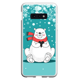 Чехол для Samsung S10E с принтом North bear в Петрозаводске, Силикон | Область печати: задняя сторона чехла, без боковых панелей | Тематика изображения на принте: happy new year | santa | дед мороз | каникулы | мороз | новогодний свитер | новый год | оливье | праздник | рождество | санта клаус | свитер новогодний | снег | снегурочка | снежинки