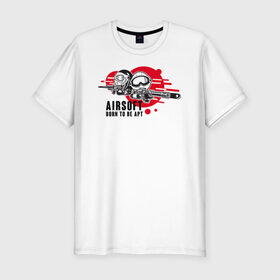 Мужская футболка премиум с принтом AIRSIFT BORN TO BE APT в Петрозаводске, 92% хлопок, 8% лайкра | приталенный силуэт, круглый вырез ворота, длина до линии бедра, короткий рукав | airsoft | оружие | снаряжение | страйкбол