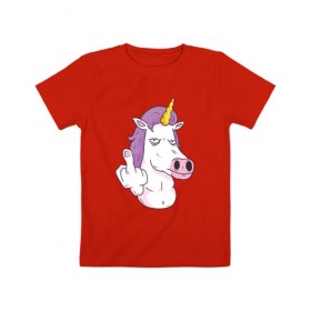 Детская футболка хлопок с принтом Злой Единорог в Петрозаводске, 100% хлопок | круглый вырез горловины, полуприлегающий силуэт, длина до линии бедер | angry | angry unicorn | unicorn | единорог | злой | злой единорог | радуга