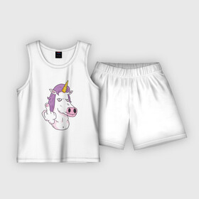 Детская пижама с шортами хлопок с принтом Злой Единорог в Петрозаводске,  |  | angry | angry unicorn | unicorn | единорог | злой | злой единорог | радуга