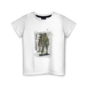 Детская футболка хлопок с принтом Airsoft team в Петрозаводске, 100% хлопок | круглый вырез горловины, полуприлегающий силуэт, длина до линии бедер | Тематика изображения на принте: airsoft | оружие | снаряжение | страйкбол