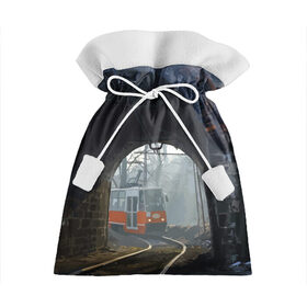 Подарочный 3D мешок с принтом Трамвай в Петрозаводске, 100% полиэстер | Размер: 29*39 см | rails | railway | tram | trees | tunnel | деревья | железная дорога | рельсы | тоннель | трамвай
