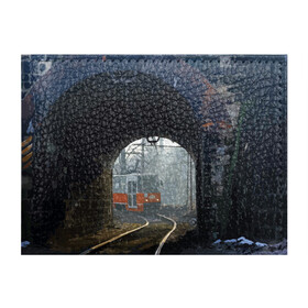 Обложка для студенческого билета с принтом Трамвай в Петрозаводске, натуральная кожа | Размер: 11*8 см; Печать на всей внешней стороне | rails | railway | tram | trees | tunnel | деревья | железная дорога | рельсы | тоннель | трамвай