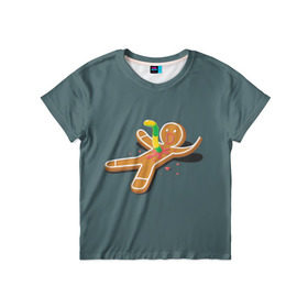 Детская футболка 3D с принтом Пряничный человечек в Петрозаводске, 100% гипоаллергенный полиэфир | прямой крой, круглый вырез горловины, длина до линии бедер, чуть спущенное плечо, ткань немного тянется | aliens | aliens vs predator | еда | мармелад | пародия | прикол | пряничный человечек | чужой против хищника