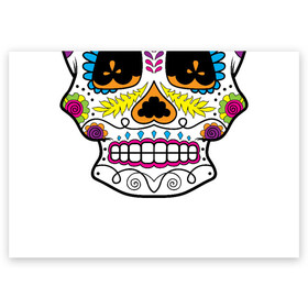Поздравительная открытка с принтом Мексиканский череп - Skull в Петрозаводске, 100% бумага | плотность бумаги 280 г/м2, матовая, на обратной стороне линовка и место для марки
 | calavera | day of the dead | dia de los muertos | halloween | skull | sugar skull | готика | день мертвых | колдовство | мексиканский череп | мистика | подарок | сахарный череп | цветы | череп