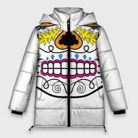 Женская зимняя куртка 3D с принтом Мексиканский череп - Skull в Петрозаводске, верх — 100% полиэстер; подкладка — 100% полиэстер; утеплитель — 100% полиэстер | длина ниже бедра, силуэт Оверсайз. Есть воротник-стойка, отстегивающийся капюшон и ветрозащитная планка. 

Боковые карманы с листочкой на кнопках и внутренний карман на молнии | calavera | day of the dead | dia de los muertos | halloween | skull | sugar skull | готика | день мертвых | колдовство | мексиканский череп | мистика | подарок | сахарный череп | цветы | череп