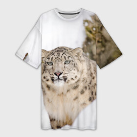 Платье-футболка 3D с принтом Ирбис в Петрозаводске,  |  | snow leopard | барс | барсы | животное | животные | звери | зверь | зима | зимы | ирбис | киски | кот | коты | кошачьи | кошка | кошки | мохнатые | мохнатый | пятнистые | пятнистый | снег | снежный