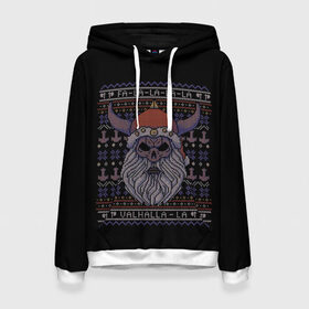 Женская толстовка 3D с принтом Vikings Xmas Sweater в Петрозаводске, 100% полиэстер  | двухслойный капюшон со шнурком для регулировки, мягкие манжеты на рукавах и по низу толстовки, спереди карман-кенгуру с мягким внутренним слоем. | christmas | king | new | ragnar | skandinavia | snow | snowflakes | valhalla | vikings | xmas | year | вальхалла | викинги | год | король | новый | рагнар | рождество | скандинавия | снег