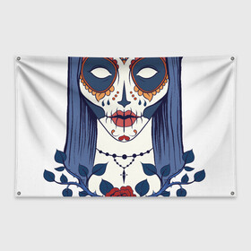 Флаг-баннер с принтом Мексиканский сахарный череп в Петрозаводске, 100% полиэстер | размер 67 х 109 см, плотность ткани — 95 г/м2; по краям флага есть четыре люверса для крепления | day of the dead | dia de los muertos | gothic | halloween | skull | sugar skull | готика | день мертвых | женский череп | мексиканский череп | мистика | подарок | сахарный череп | хэллоуин