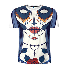 Мужская футболка 3D спортивная с принтом Мексиканский сахарный череп в Петрозаводске, 100% полиэстер с улучшенными характеристиками | приталенный силуэт, круглая горловина, широкие плечи, сужается к линии бедра | day of the dead | dia de los muertos | gothic | halloween | skull | sugar skull | готика | день мертвых | женский череп | мексиканский череп | мистика | подарок | сахарный череп | хэллоуин