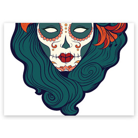 Поздравительная открытка с принтом Мексиканский сахарный череп в Петрозаводске, 100% бумага | плотность бумаги 280 г/м2, матовая, на обратной стороне линовка и место для марки
 | Тематика изображения на принте: day of the dead | dia de los muertos | gothic | halloween | skull | sugar skull | готика | день мертвых | женский череп | мексиканский череп | мистика | подарок | сахарный череп | хэллоуин