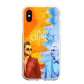 Чехол для iPhone XS Max матовый с принтом Good Omens в Петрозаводске, Силикон | Область печати: задняя сторона чехла, без боковых панелей | aziraphale | crowley | david | demon | good | omens | pratchett | tennant | terry | азирафаэль | ангел | благие | демон | дэвид | знамения | кроули | майкл шин | пратчетт | теннант | терри