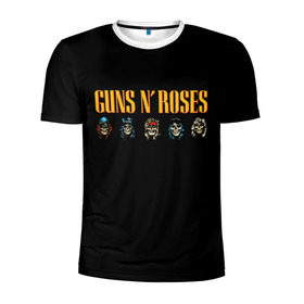 Мужская футболка 3D спортивная с принтом Guns n roses в Петрозаводске, 100% полиэстер с улучшенными характеристиками | приталенный силуэт, круглая горловина, широкие плечи, сужается к линии бедра | axl rose | geffen records | gnr | guns | rock | roses | slash | гансы | пистолеты | розы | рок | слеш | эксл роуз