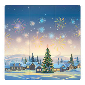 Магнитный плакат 3Х3 с принтом Рождественская ночь в Петрозаводске, Полимерный материал с магнитным слоем | 9 деталей размером 9*9 см | 2020 | елка | елки | елочные игрушки | зима | зимняя | игрушки | мороз | новогодняя | новый год | новый год 2020 | рождество | рябина | снег | холод