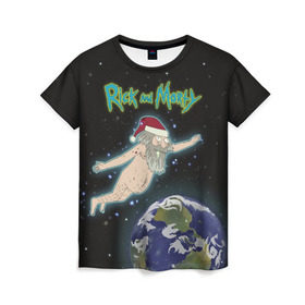 Женская футболка 3D с принтом Rick and Morty в Петрозаводске, 100% полиэфир ( синтетическое хлопкоподобное полотно) | прямой крой, круглый вырез горловины, длина до линии бедер | rick and morty | мультсериал | новый год | рик и морти | рождество