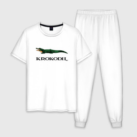 Мужская пижама хлопок с принтом KROKODIL, а не crocodile! в Петрозаводске, 100% хлопок | брюки и футболка прямого кроя, без карманов, на брюках мягкая резинка на поясе и по низу штанин
 | krokodil | lacoste | антибренд | антибрэнд | бренд | брэнд | крокодил | лакост | лакоста | мода | фирма
