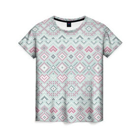 Женская футболка 3D с принтом Зимний вязанный стиль в Петрозаводске, 100% полиэфир ( синтетическое хлопкоподобное полотно) | прямой крой, круглый вырез горловины, длина до линии бедер | 