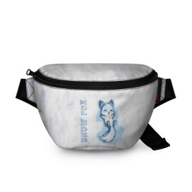 Поясная сумка 3D с принтом Snow fox в Петрозаводске, 100% полиэстер | плотная ткань, ремень с регулируемой длиной, внутри несколько карманов для мелочей, основное отделение и карман с обратной стороны сумки застегиваются на молнию | fox | snow | лис | лиса | лисёнок | лисичка | снег | снежная