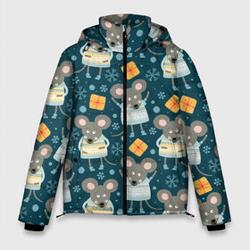 Мужская зимняя куртка 3D с принтом Новогодние мышки в Петрозаводске, верх — 100% полиэстер; подкладка — 100% полиэстер; утеплитель — 100% полиэстер | длина ниже бедра, свободный силуэт Оверсайз. Есть воротник-стойка, отстегивающийся капюшон и ветрозащитная планка. 

Боковые карманы с листочкой на кнопках и внутренний карман на молнии. | Тематика изображения на принте: 2020 | mouse | грызун | елка  мышка | елки | зима | зимняя | игрушки | крыса | мороз | мышь | новогодняя | новый год | новый год 2020 | рождество | символ года | снег | холод