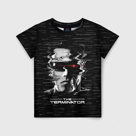 Детская футболка 3D с принтом The Terminator в Петрозаводске, 100% гипоаллергенный полиэфир | прямой крой, круглый вырез горловины, длина до линии бедер, чуть спущенное плечо, ткань немного тянется | Тематика изображения на принте: arnold | connor | john | robot | schwarzenegger | skynet | t 800 | terminator | арнольд | джон | коннор | ликвидатор | небесная | робот | сеть | скайнет | терминатор | шварценеггер
