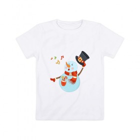 Детская футболка хлопок с принтом Снеговик в Петрозаводске, 100% хлопок | круглый вырез горловины, полуприлегающий силуэт, длина до линии бедер | Тематика изображения на принте: 2020 год | арт | новогодняя символика | новый год | подарки | праздник | снеговик | снеговики