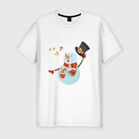 Мужская футболка премиум с принтом Снеговик в Петрозаводске, 92% хлопок, 8% лайкра | приталенный силуэт, круглый вырез ворота, длина до линии бедра, короткий рукав | 2020 год | арт | новогодняя символика | новый год | подарки | праздник | снеговик | снеговики