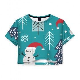 Женская футболка Cropp-top с принтом Cute Christmas Pattern в Петрозаводске, 100% полиэстер | круглая горловина, длина футболки до линии талии, рукава с отворотами | 