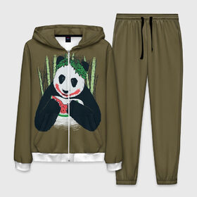 Мужской костюм 3D с принтом Panda в Петрозаводске, 100% полиэстер | Манжеты и пояс оформлены тканевой резинкой, двухслойный капюшон со шнурком для регулировки, карманы спереди | animal | арбуз | бамбук | животное | панда