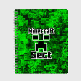 Тетрадь с принтом Minecraft в Петрозаводске, 100% бумага | 48 листов, плотность листов — 60 г/м2, плотность картонной обложки — 250 г/м2. Листы скреплены сбоку удобной пружинной спиралью. Уголки страниц и обложки скругленные. Цвет линий — светло-серый
 | game | minecraft | mojang ab | sect | игра | инди | майнкрафт | майнкрафт секта | секта
