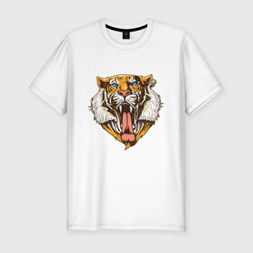 Мужская футболка хлопок Slim с принтом Brutal tiger в Петрозаводске, 92% хлопок, 8% лайкра | приталенный силуэт, круглый вырез ворота, длина до линии бедра, короткий рукав | tiger | tigers | животные | кошки | лев | природа | тигр | тигры