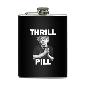 Фляга с принтом Thrill pill в Петрозаводске, металлический корпус | емкость 0,22 л, размер 125 х 94 мм. Виниловая наклейка запечатывается полностью | Тематика изображения на принте: pill | thrill | thrill pill | пилл | тимур самедов | трилл | трилл пилл