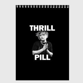 Скетчбук с принтом Thrill pill в Петрозаводске, 100% бумага
 | 48 листов, плотность листов — 100 г/м2, плотность картонной обложки — 250 г/м2. Листы скреплены сверху удобной пружинной спиралью | Тематика изображения на принте: pill | thrill | thrill pill | пилл | тимур самедов | трилл | трилл пилл