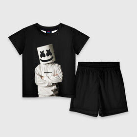 Детский костюм с шортами 3D с принтом Marshmello в Петрозаводске,  |  | christopher | comstock | dj | dotcom | friends | marshmallow | marshmello | usa | диджей | друзья | комсток | крис | маршмэллоу | продюсер | сша