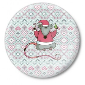 Значок с принтом Новогодняя мышка в Петрозаводске,  металл | круглая форма, металлическая застежка в виде булавки | Тематика изображения на принте: 