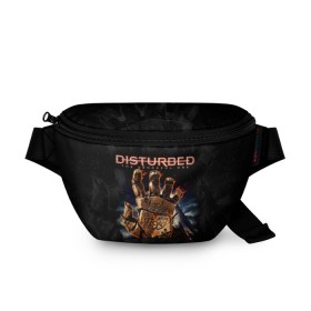 Поясная сумка 3D с принтом Disturbed в Петрозаводске, 100% полиэстер | плотная ткань, ремень с регулируемой длиной, внутри несколько карманов для мелочей, основное отделение и карман с обратной стороны сумки застегиваются на молнию | asylum | disturbed | heavy metal | immortalized | the guy | the lost children | группы | метал | рок