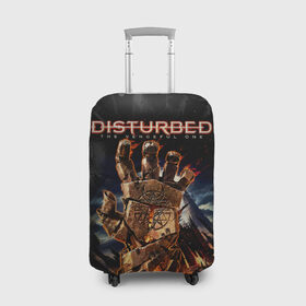 Чехол для чемодана 3D с принтом Disturbed в Петрозаводске, 86% полиэфир, 14% спандекс | двустороннее нанесение принта, прорези для ручек и колес | asylum | disturbed | heavy metal | immortalized | the guy | the lost children | группы | метал | рок