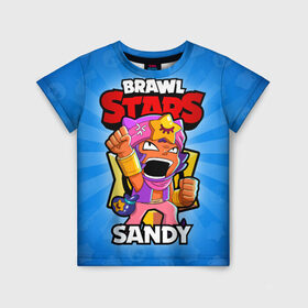 Детская футболка 3D с принтом BRAWL STARS SANDY в Петрозаводске, 100% гипоаллергенный полиэфир | прямой крой, круглый вырез горловины, длина до линии бедер, чуть спущенное плечо, ткань немного тянется | Тематика изображения на принте: brawl stars | brawl stars sandy | brawler | sandy | бравл старз | бравлер | сэнди