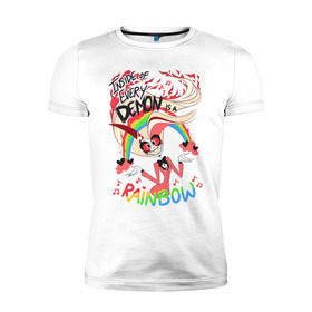 Мужская футболка премиум с принтом Inside of Every Demon в Петрозаводске, 92% хлопок, 8% лайкра | приталенный силуэт, круглый вырез ворота, длина до линии бедра, короткий рукав | hazbin | hotel | rainbow | vivziepop | ад | демоны | отель | радуга | хазбин | чарли