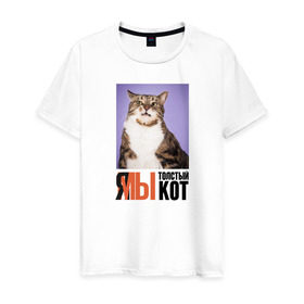 Мужская футболка хлопок с принтом Я-МЫ толстый кот в Петрозаводске, 100% хлопок | прямой крой, круглый вырез горловины, длина до линии бедер, слегка спущенное плечо. | викторлетай | кот | котики | мемы | приколы