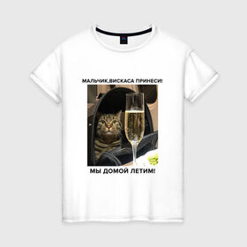 Женская футболка хлопок с принтом Кот-Недолет в Петрозаводске, 100% хлопок | прямой крой, круглый вырез горловины, длина до линии бедер, слегка спущенное плечо | брат | брат 2 | котики | коты | мемы | мемы с котами