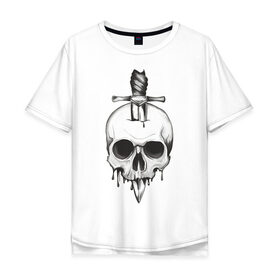 Мужская футболка хлопок Oversize с принтом Skull with dagger в Петрозаводске, 100% хлопок | свободный крой, круглый ворот, “спинка” длиннее передней части | Тематика изображения на принте: death | fear | rose | rose and skull | rose and snake | skull | skull and snake | skulls | snake | snakes | змеи | змея | роза | роза и змея | роза и череп | череп | череп и змея | черепа