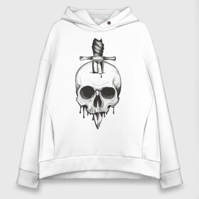 Женское худи Oversize хлопок с принтом Skull with dagger в Петрозаводске, френч-терри — 70% хлопок, 30% полиэстер. Мягкий теплый начес внутри —100% хлопок | боковые карманы, эластичные манжеты и нижняя кромка, капюшон на магнитной кнопке | Тематика изображения на принте: death | fear | rose | rose and skull | rose and snake | skull | skull and snake | skulls | snake | snakes | змеи | змея | роза | роза и змея | роза и череп | череп | череп и змея | черепа