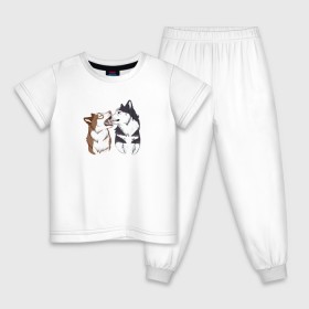 Детская пижама хлопок с принтом Две Хаски в Петрозаводске, 100% хлопок |  брюки и футболка прямого кроя, без карманов, на брюках мягкая резинка на поясе и по низу штанин
 | две хаски | друзья | питомцы | рисунок | собаки | хаски