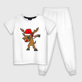 Детская пижама хлопок с принтом Dab Deer в Петрозаводске, 100% хлопок |  брюки и футболка прямого кроя, без карманов, на брюках мягкая резинка на поясе и по низу штанин
 | Тематика изображения на принте: 2020 | christmas | dab | deer | new year | santa claus | борода | даб | дед | дед мороз | дедушка | ёлка | зима | мороз | новый год | олень | праздник | рождество | санта клаус | снег