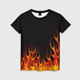 Женская футболка 3D с принтом Пламя Old School в Петрозаводске, 100% полиэфир ( синтетическое хлопкоподобное полотно) | прямой крой, круглый вырез горловины, длина до линии бедер | burn | fire | костер | нарисованный | огня | огонь | олдскул | пламени | пламя | пожар | пылает | рисованный огонь | языки