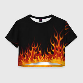 Женская футболка Crop-top 3D с принтом Пламя Old School в Петрозаводске, 100% полиэстер | круглая горловина, длина футболки до линии талии, рукава с отворотами | burn | fire | костер | нарисованный | огня | огонь | олдскул | пламени | пламя | пожар | пылает | рисованный огонь | языки