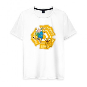 Мужская футболка хлопок с принтом Awesome Adventure Time в Петрозаводске, 100% хлопок | прямой крой, круглый вырез горловины, длина до линии бедер, слегка спущенное плечо. | adventure time | awesome | dsgnosadchaya | vdosadir | время приключений | джейк | пендлтон уорд | финн