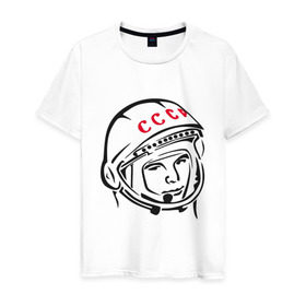 Мужская футболка хлопок с принтом футболка ссср Гагарин в Петрозаводске, 100% хлопок | прямой крой, круглый вырез горловины, длина до линии бедер, слегка спущенное плечо. | гагарин | космос | ракета | ссср